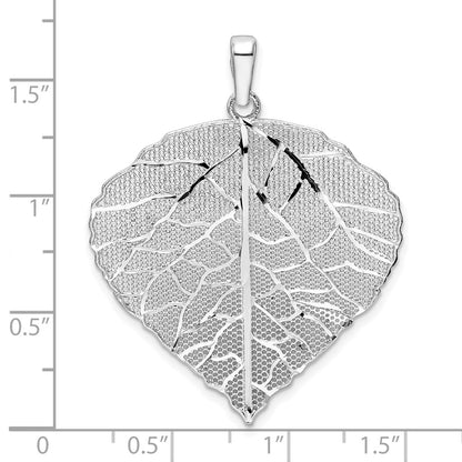 Sterling Silver Rhodium-Plated Polished & D/C Lrg Leaf Pendant