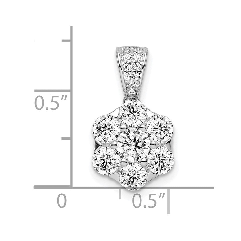 Sterling Silver Polished Rhodium-Plated Cz Flower Pendant