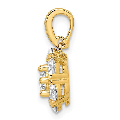 Sterling Silver Polished Gold-Tone Cz Flower Pendant