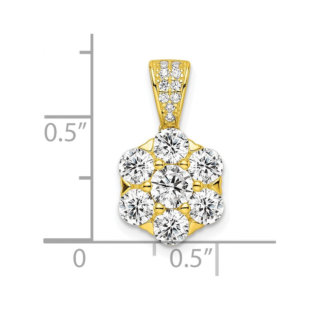Sterling Silver Polished Gold-Tone Cz Flower Pendant