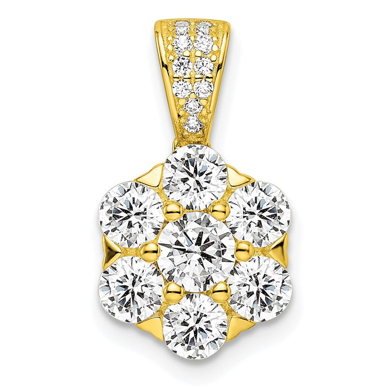 Sterling Silver Polished Gold-Tone Cz Flower Pendant