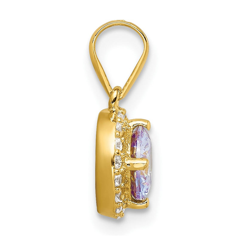 Sterling Silver Gold Tone Purple Cz Pendant