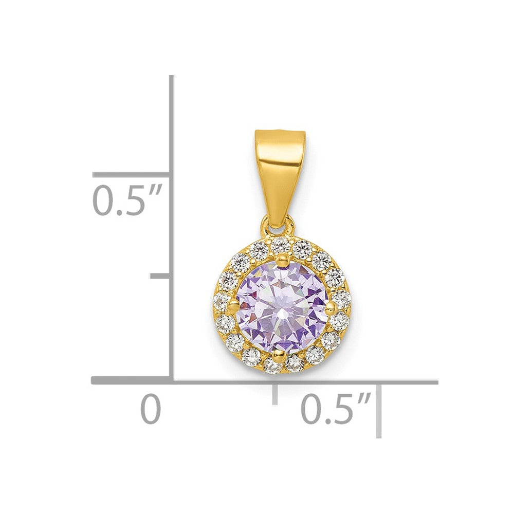 Sterling Silver Gold Tone Purple Cz Pendant