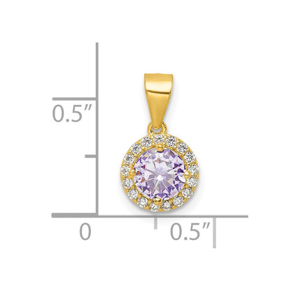 Sterling Silver Gold Tone Purple Cz Pendant