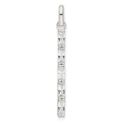 Sterling Silver Polished Cz Bar Pendant