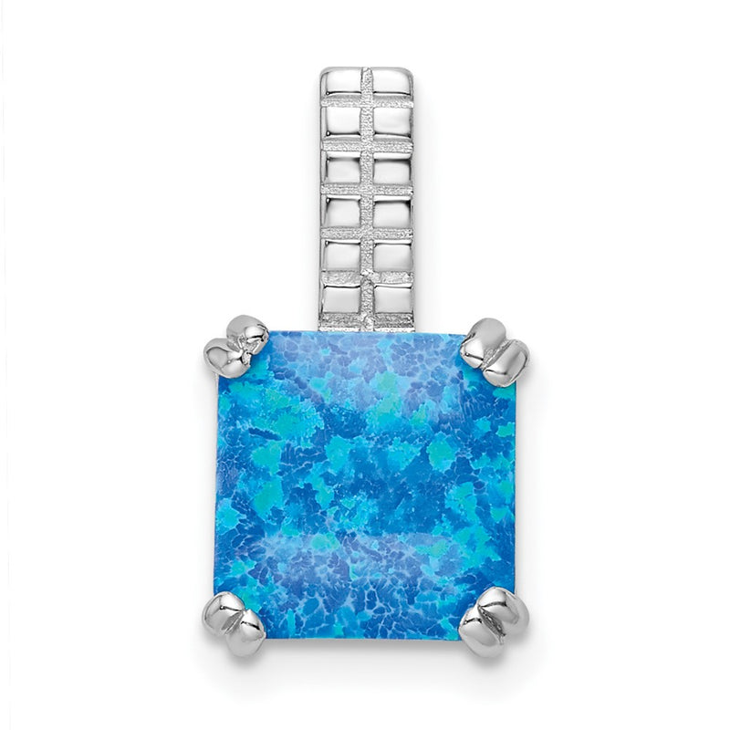 Sterling Silver Rhodium-Plated Polished Square Blue Opal Pendant