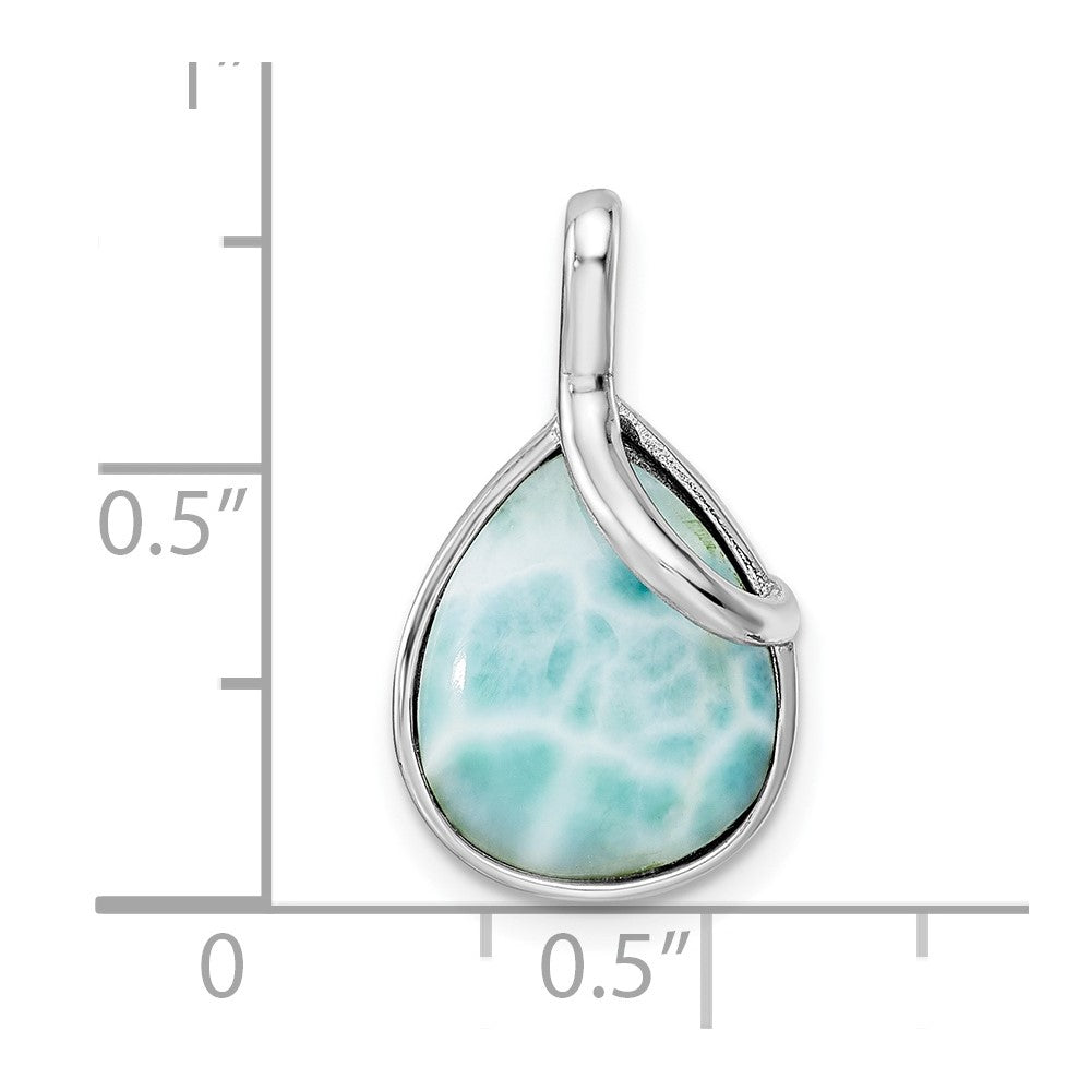 Sterling Silver Rhodium-Plated Polished Pear Shape Larimar Twist Pendant