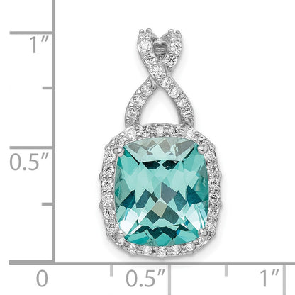 Sterling Silver Rhodium-Plated Light Blue Crystal Cz Halo Chain Slide