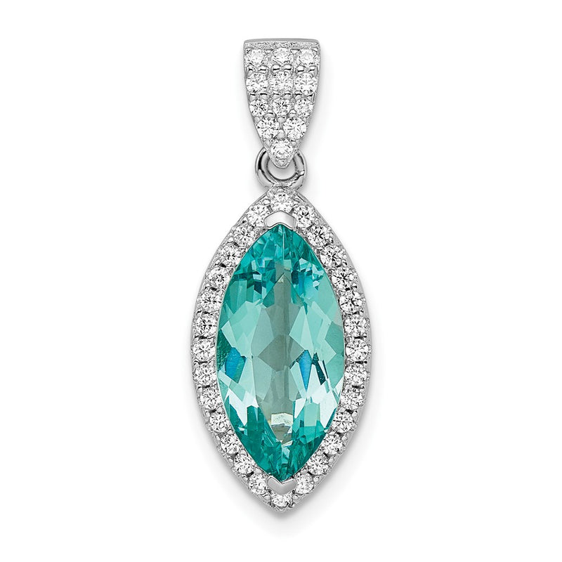 Sterling Silver Rhodium Plated Aqua & White Cz Pendant