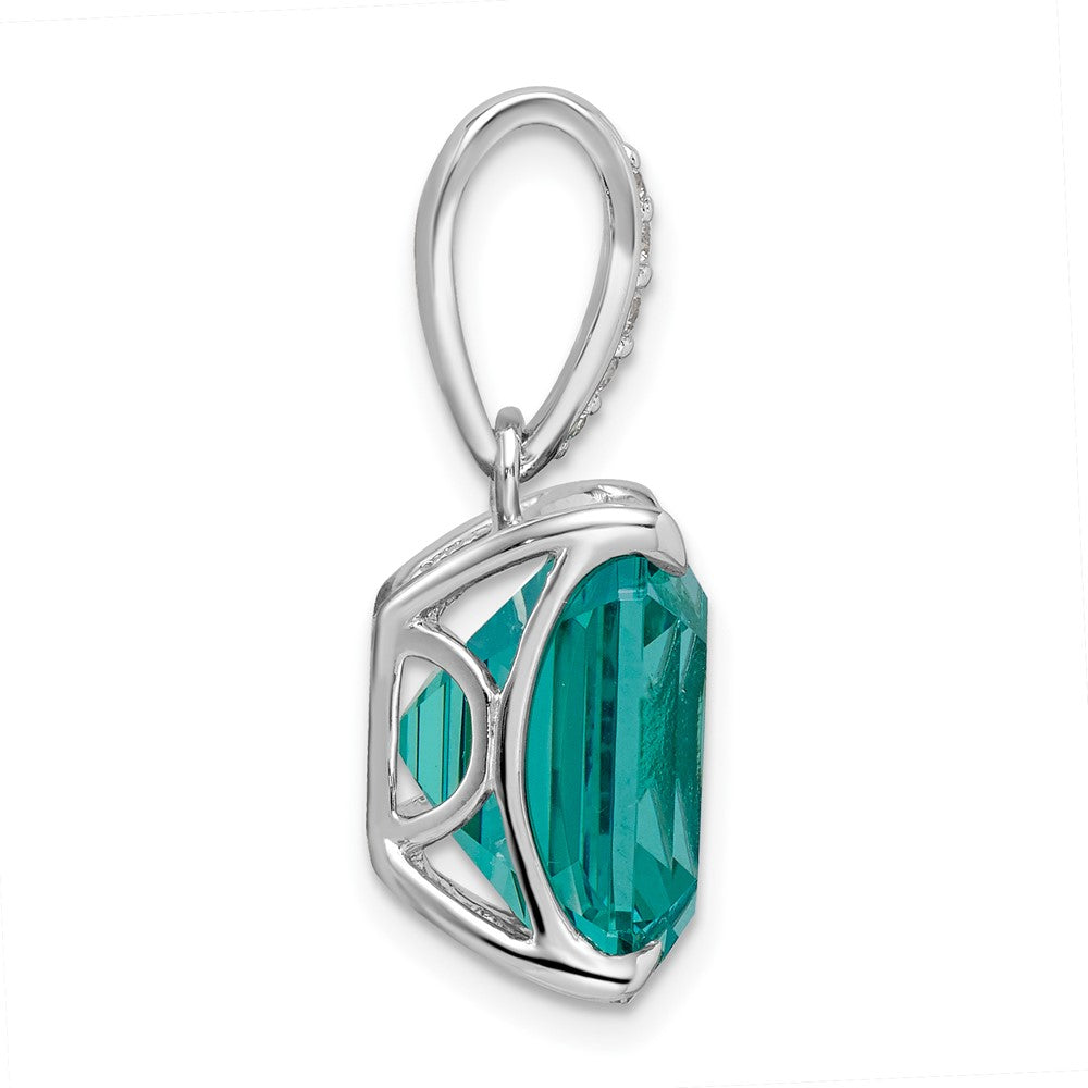 Sterling Silver Rhodium-Plated Light Blue Princess Shaped & White Cz Pendan