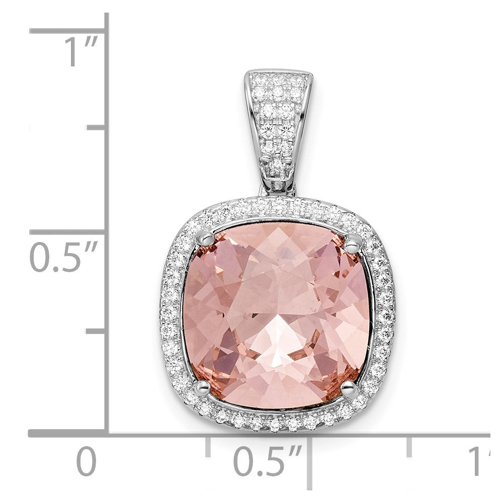 Sterling Silver Rhodium-Plated Cz & Peach Crystal Pendant