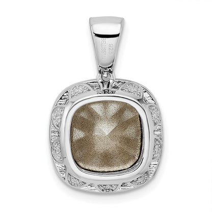 Sterling Silver Rhodium-Plated Cz & Blue Crystal Pendant