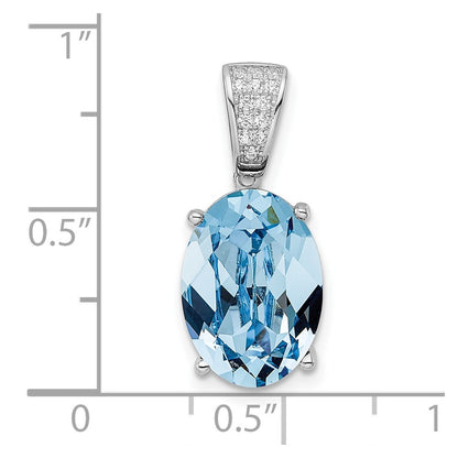 Sterling Silver Rhodium-Plated Polished Cz & Blue Crystal Pendant