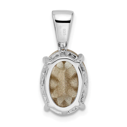 Sterling Silver Rhodium-Plated Polished Cz & Pink Swarovski Crystal Pendant