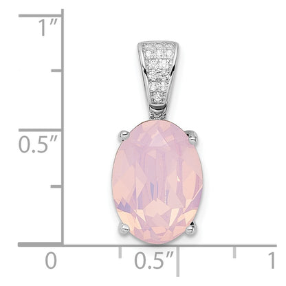 Sterling Silver Rhodium-Plated Polished Cz & Pink Swarovski Crystal Pendant