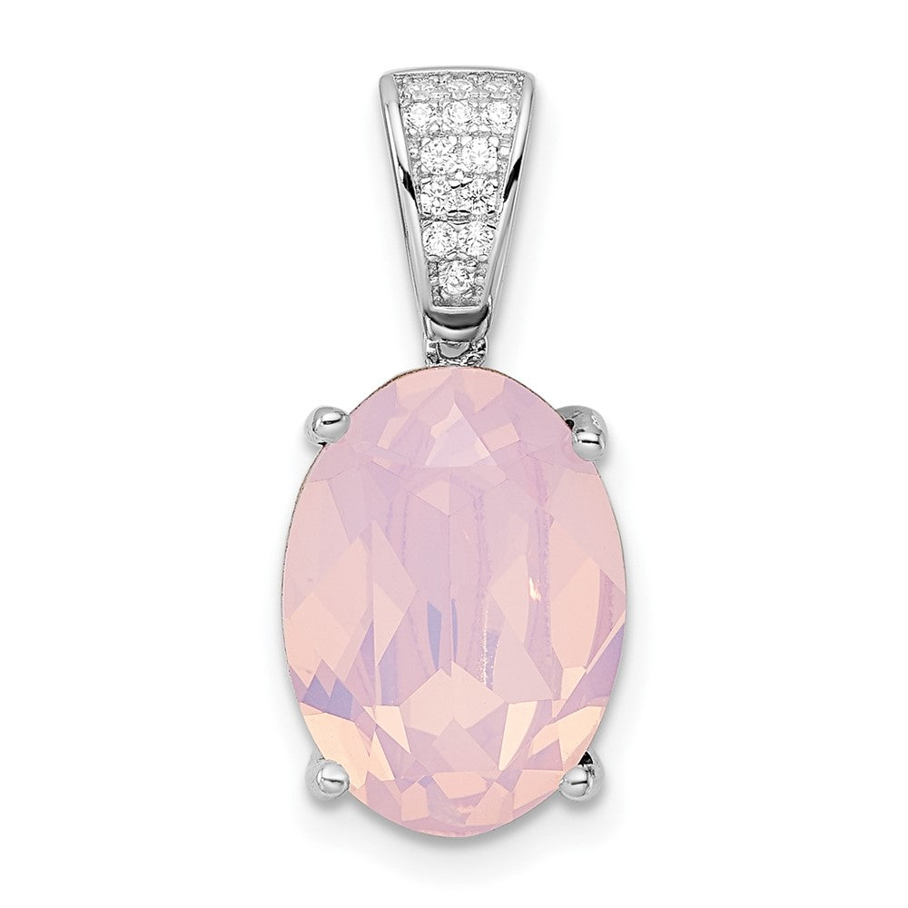 Sterling Silver Rhodium-Plated Polished Cz & Pink Swarovski Crystal Pendant