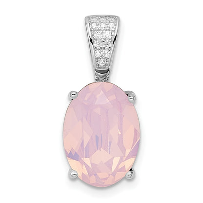 Sterling Silver Rhodium-Plated Polished Cz & Pink Swarovski Crystal Pendant
