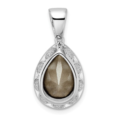 Sterling Silver Rhodium-Plated Cz & Black Swarovski Crystal Pendant