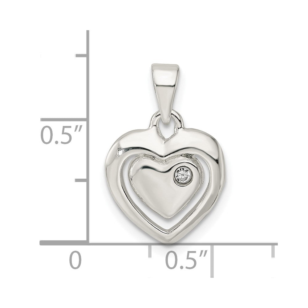 Sterling Silver Polished Crystal Heart Pendant