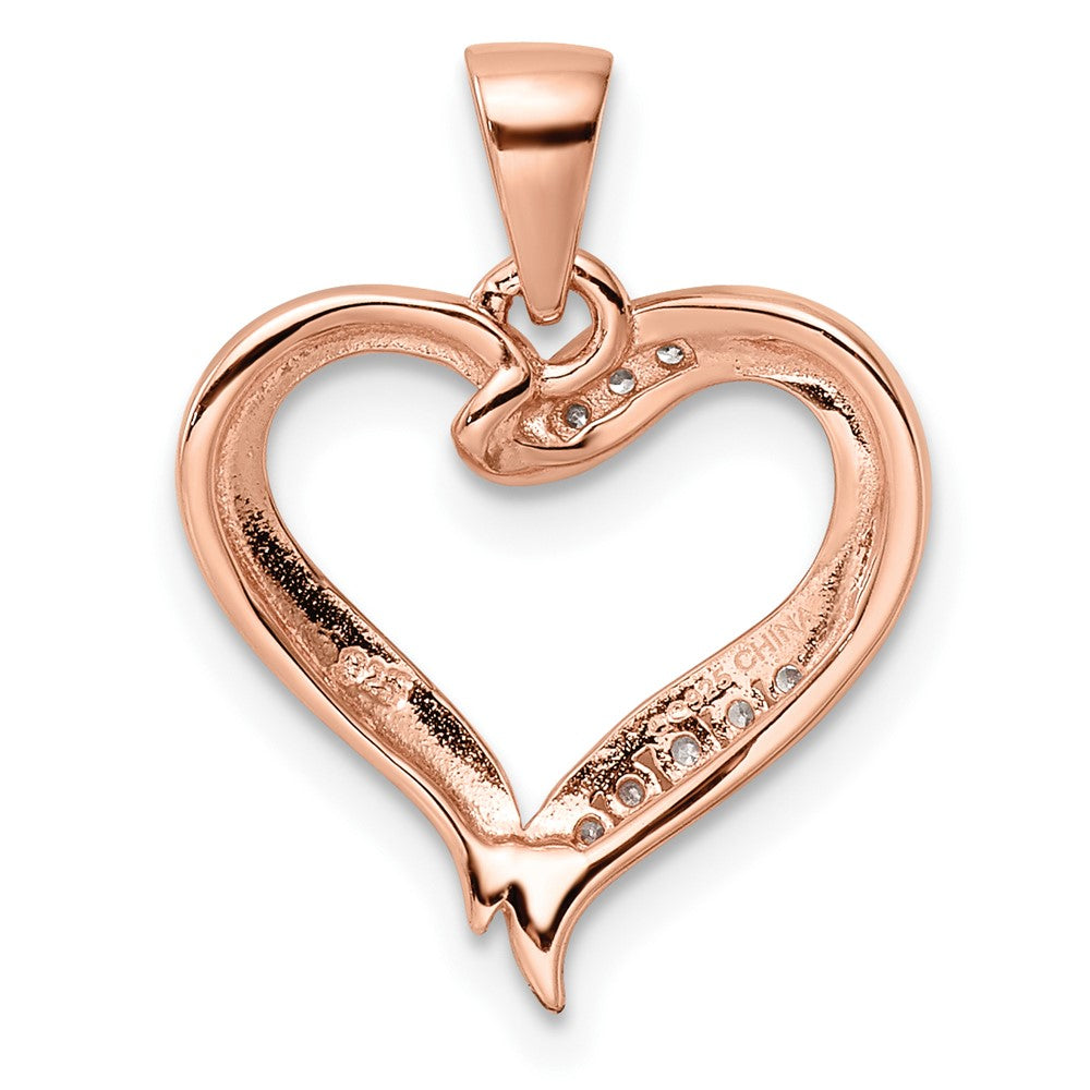 Sterling Silver Rose-Tone Cz Open Heart Pendant
