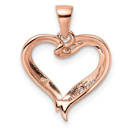 Sterling Silver Rose-Tone Cz Open Heart Pendant
