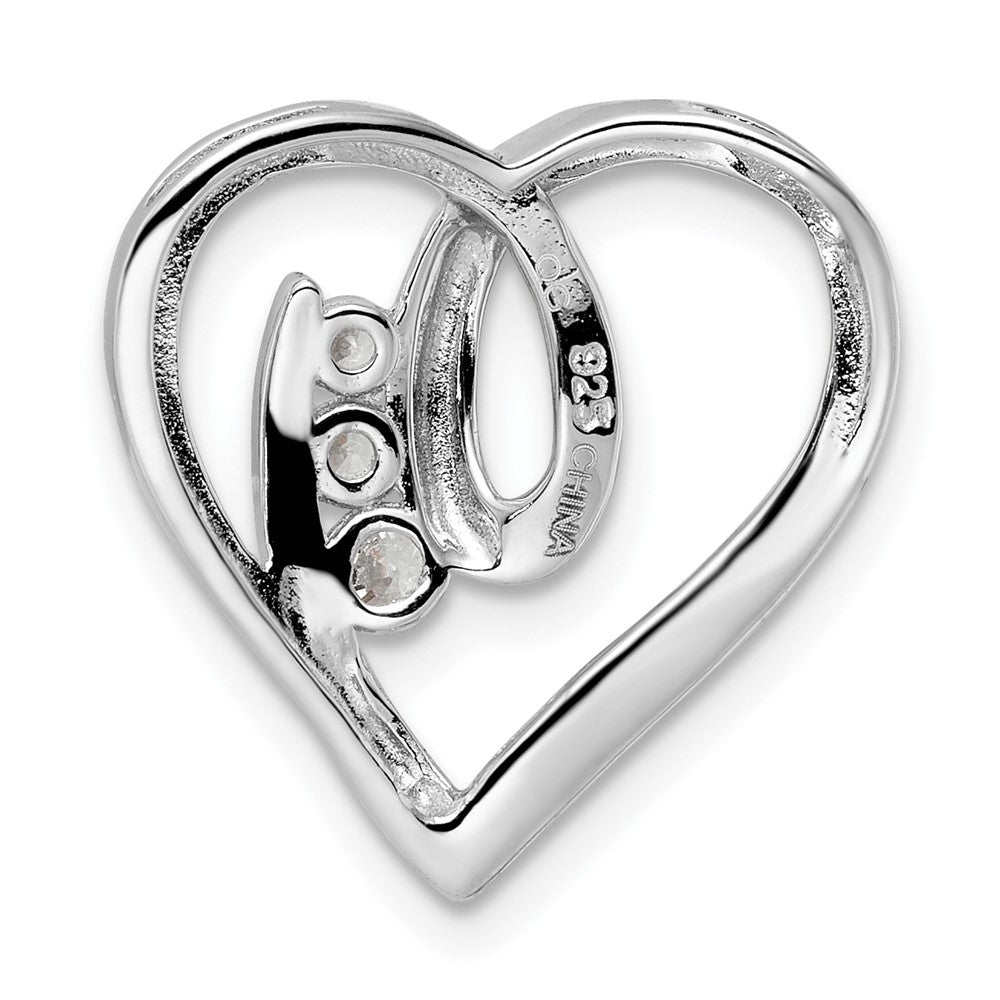 Sterling Silver Rhodium-Plated Cz Fancy Heart Slide
