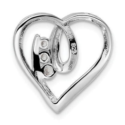 Sterling Silver Rhodium-Plated Cz Fancy Heart Slide