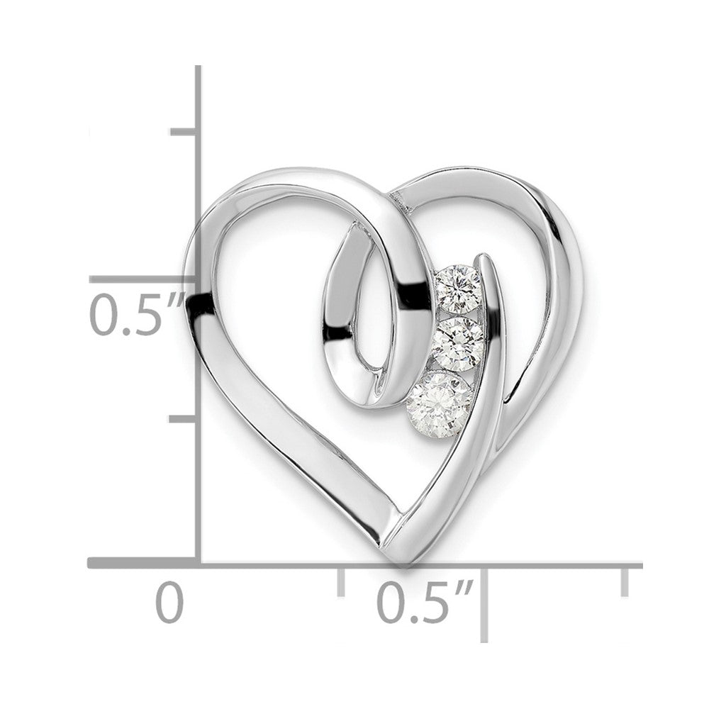 Sterling Silver Rhodium-Plated Cz Fancy Heart Slide