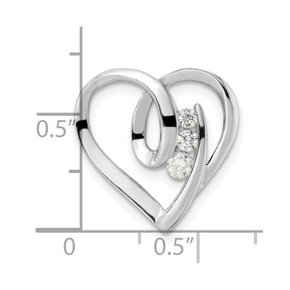 Sterling Silver Rhodium-Plated Cz Fancy Heart Slide