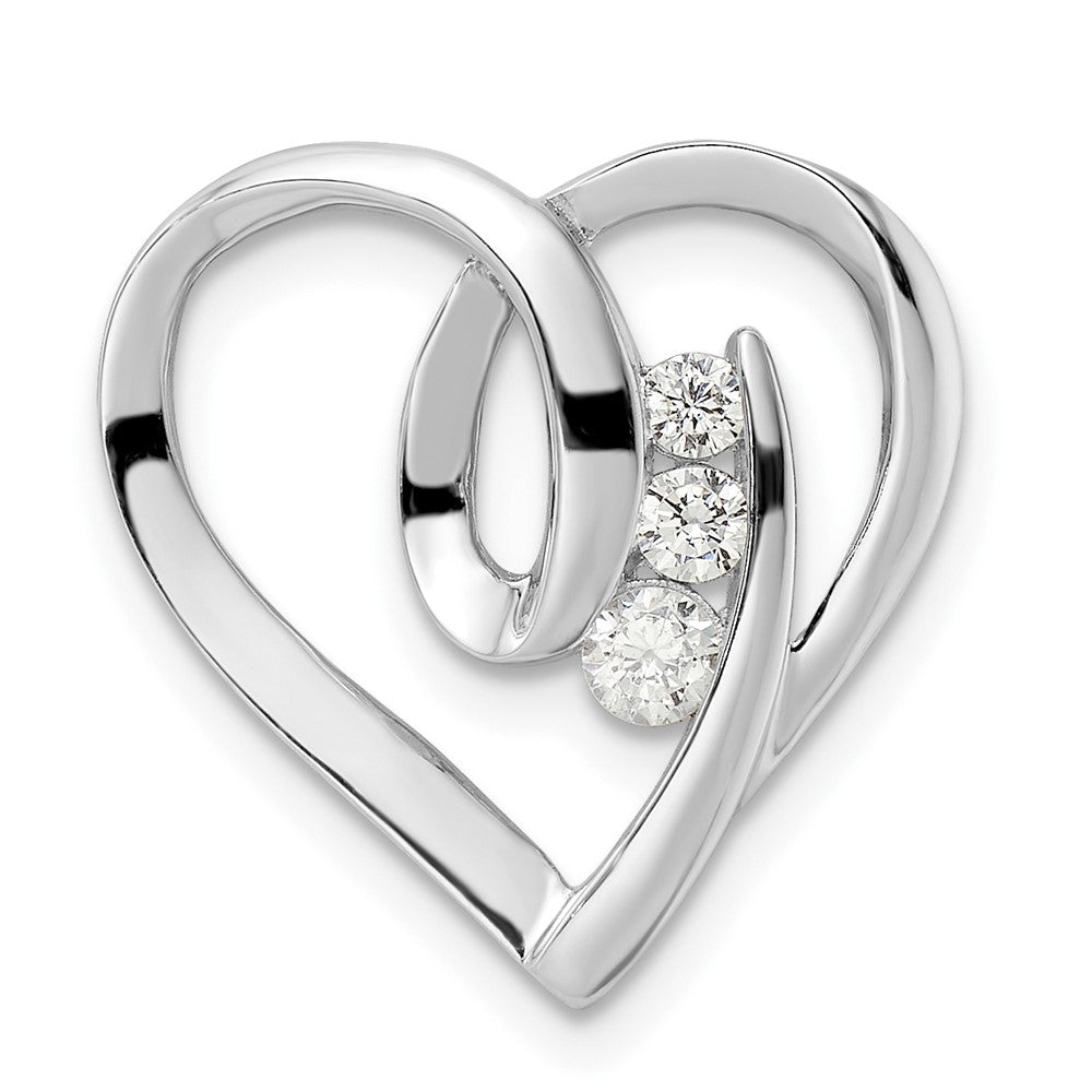Sterling Silver Rhodium-Plated Cz Fancy Heart Slide