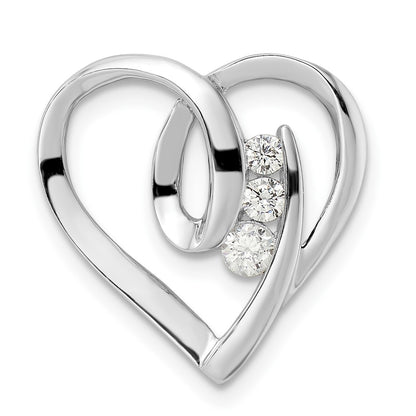 Sterling Silver Rhodium-Plated Cz Fancy Heart Slide