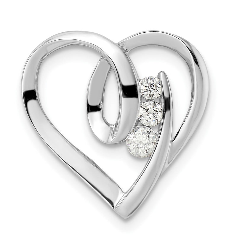 Sterling Silver Rhodium-Plated Cz Fancy Heart Slide