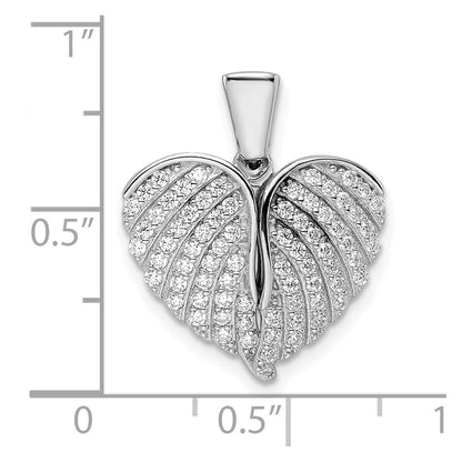 Sterling Silver Polished Rhodium-Plated Cz Opening Wings & Heart Pendant