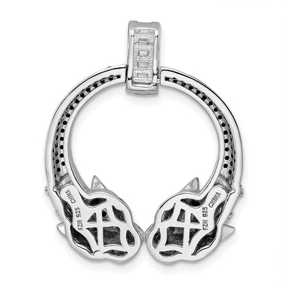 Sterling Silver Rhodium-Plated Polished Cz Double Cheetah Head Pendant