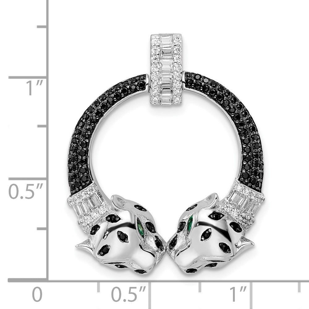 Sterling Silver Rhodium-Plated Polished Cz Double Cheetah Head Pendant