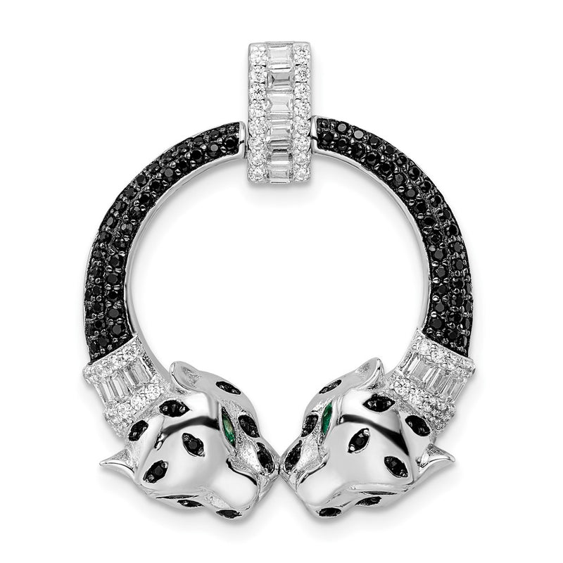 Sterling Silver Rhodium-Plated Polished Cz Double Cheetah Head Pendant