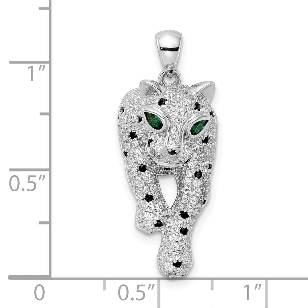 Sterling Silver Blk/White Rhodium-Plated Polished Cz Cheetah Pendant