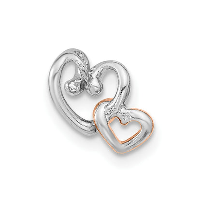 Ss/Rose Plated Sterling Silver Rh-Plated & Rose Gold-Plated Double Heart Chain Slide