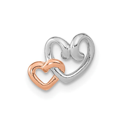 Ss/Rose Plated Sterling Silver Rh-Plated & Rose Gold-Plated Double Heart Chain Slide