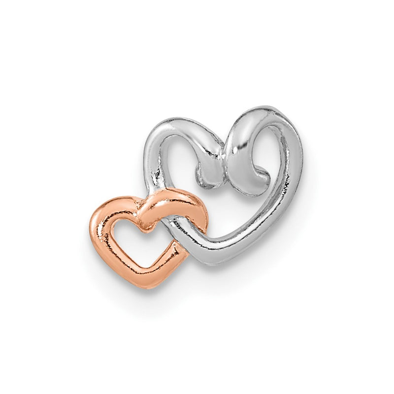 Ss/Rose Plated Sterling Silver Rh-Plated & Rose Gold-Plated Double Heart Chain Slide