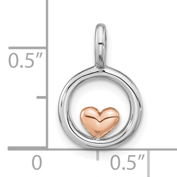 Ss/Rose Plated Sterling Silver Rh-Plated & Rose Gold-Plated Polished Circle W/Heart Pendan