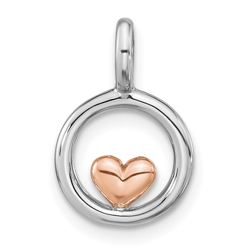 Ss/Rose Plated Sterling Silver Rh-Plated & Rose Gold-Plated Polished Circle W/Heart Pendan