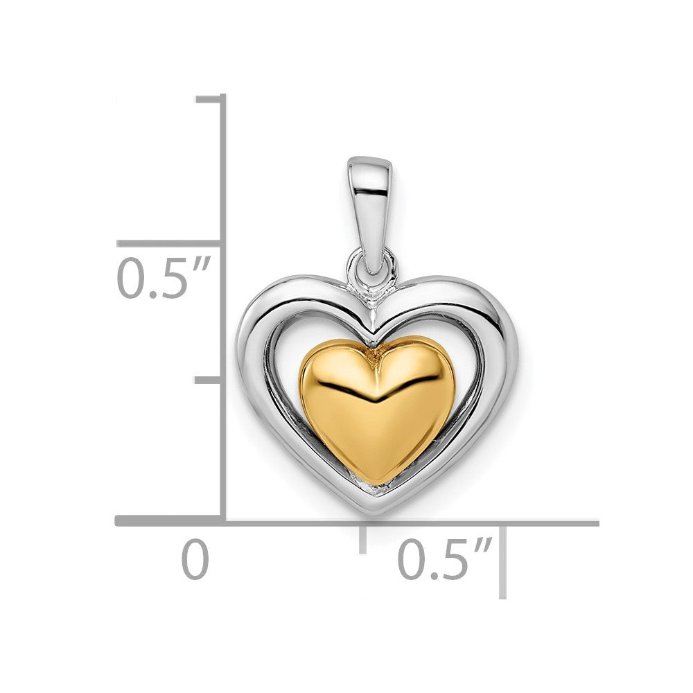 Ss/Gold Plated Sterling Silver Rh-Plated & Gold-Plated Heart Pendant