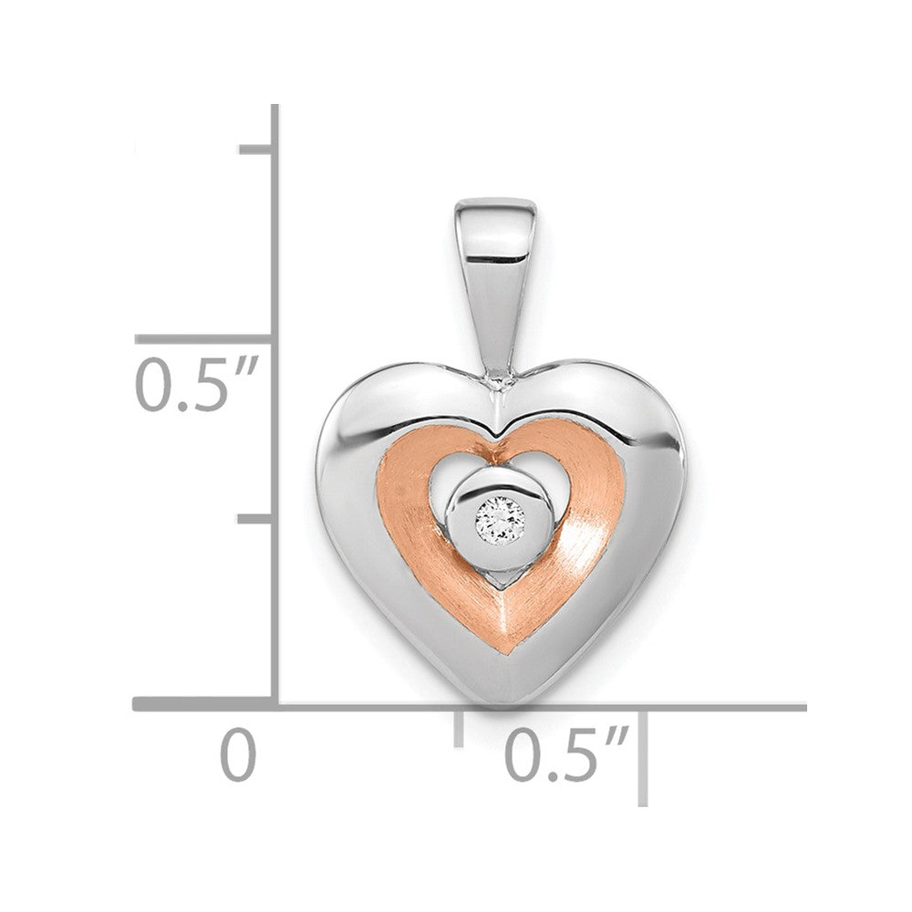 Ss/Rose Plated Sterling Silver Rh-Plated & Rose Gold-Plated Diamond Heart Pendant