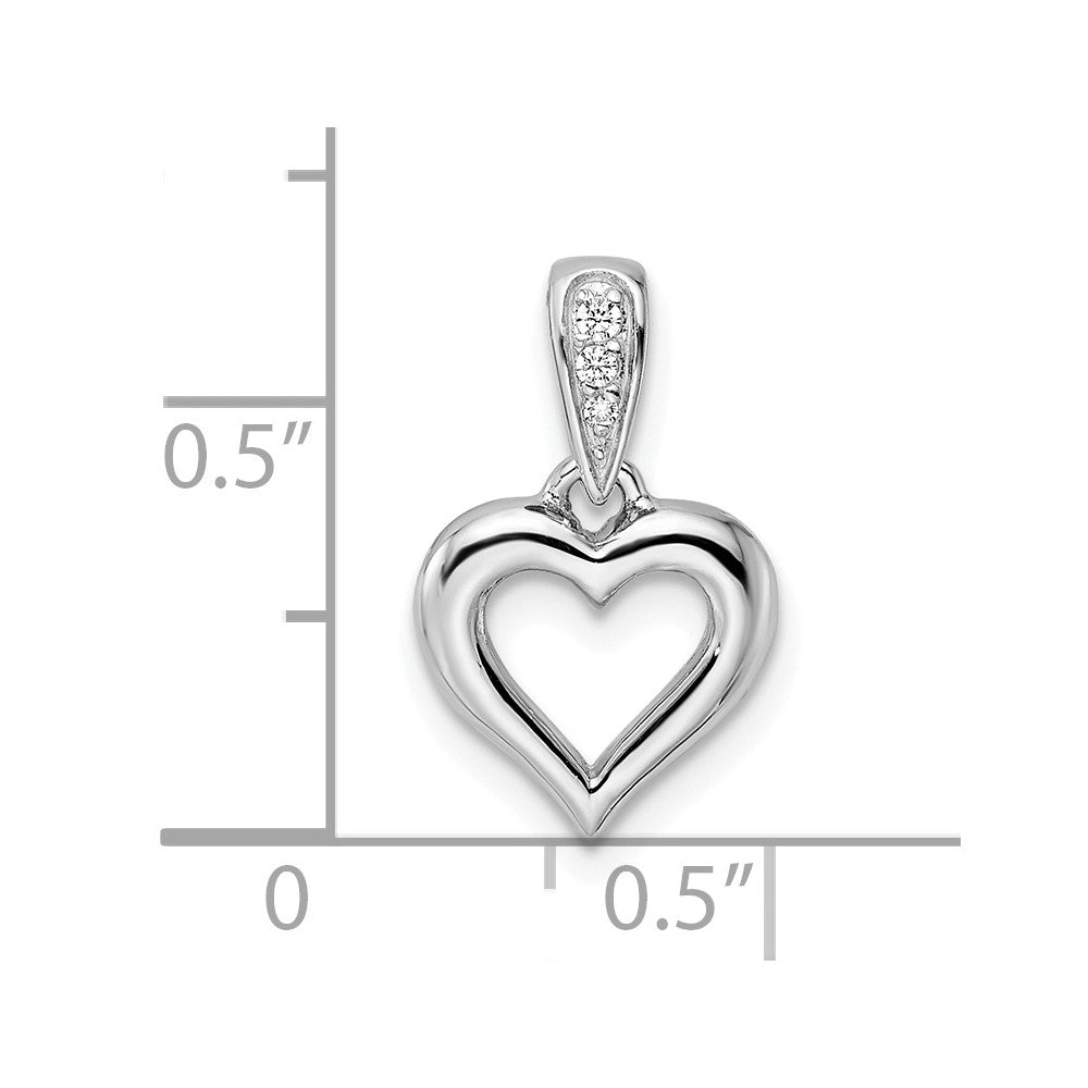 Sterling Silver Rh Cz Heart Dangle Pendant