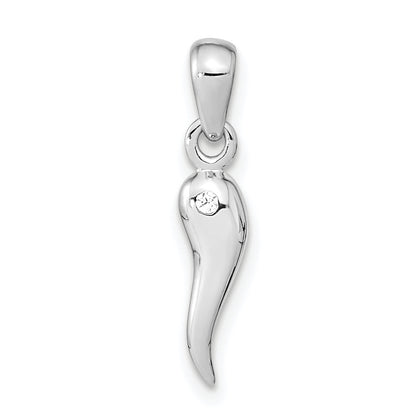Sterling Silver Rh-Plated Polish Cz Italian Horn Pendant