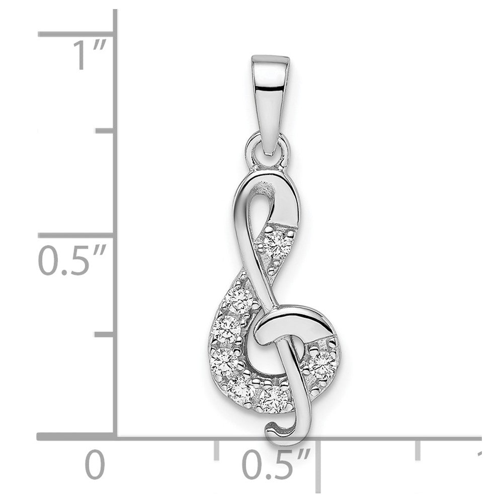 Sterling Silver Rhodium-Plated Cz Treble Clef Pendant