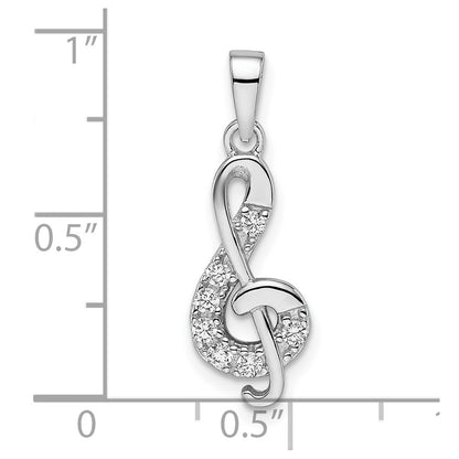 Sterling Silver Rhodium-Plated Cz Treble Clef Pendant
