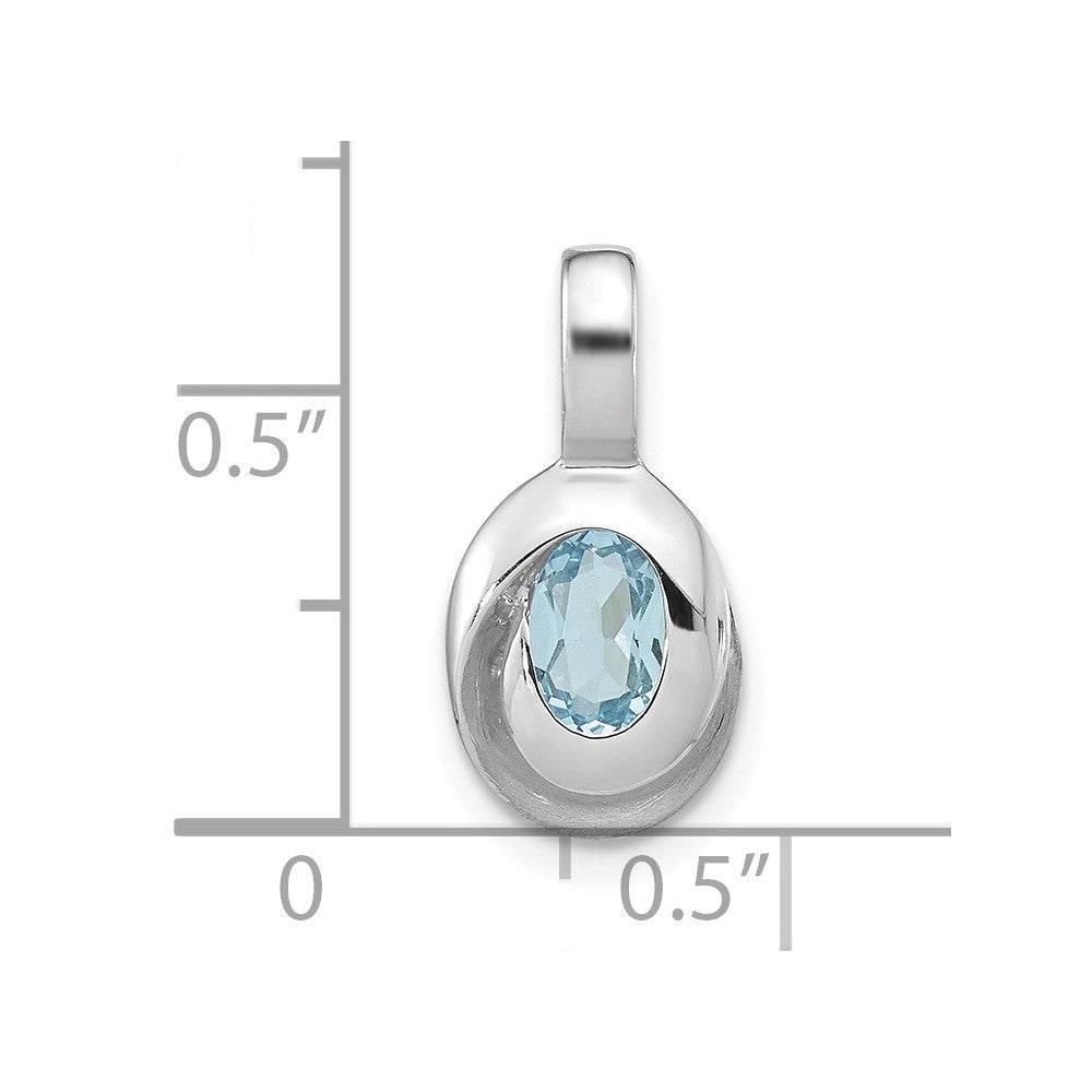 Sterling Silver Rh-Plated Sky Blue Topaz Oval Pendant