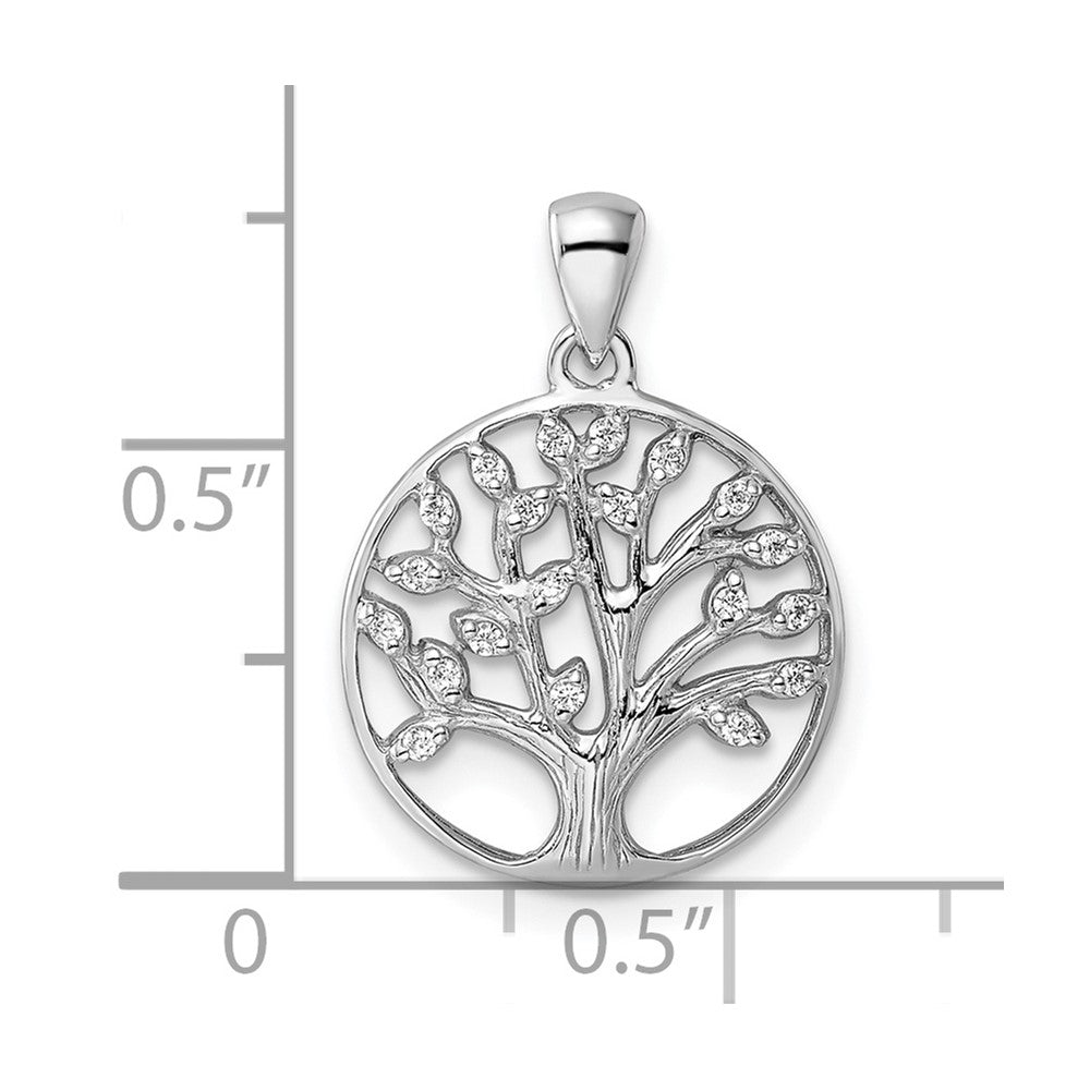 Sterling Silver Rhodium-Plated Polished Cz Tree Of Life Pendant